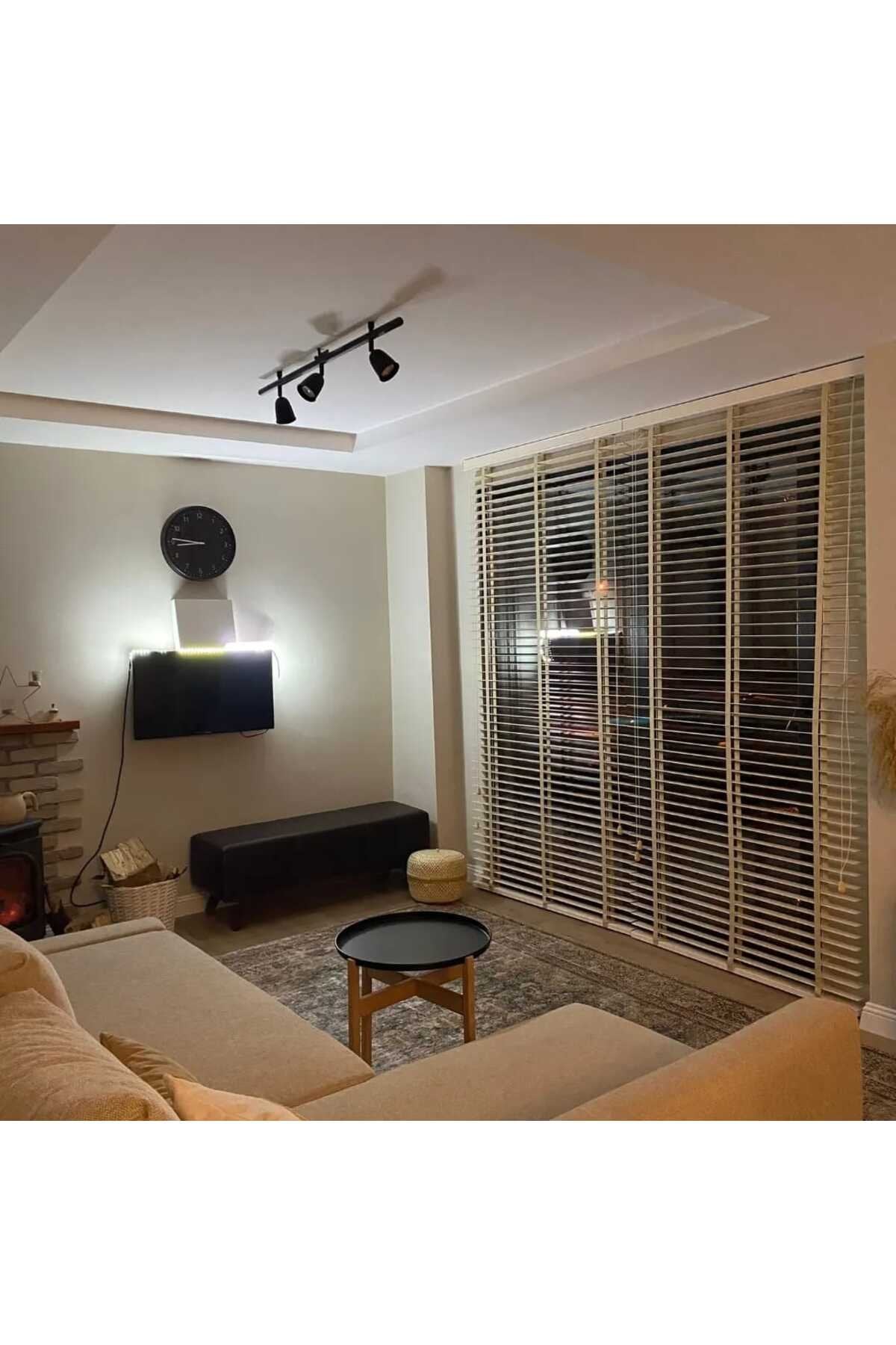 %100 GERÇEK AHŞAP JALUZİ PERDE - 50 MM – KURDELELİ - KREM 25