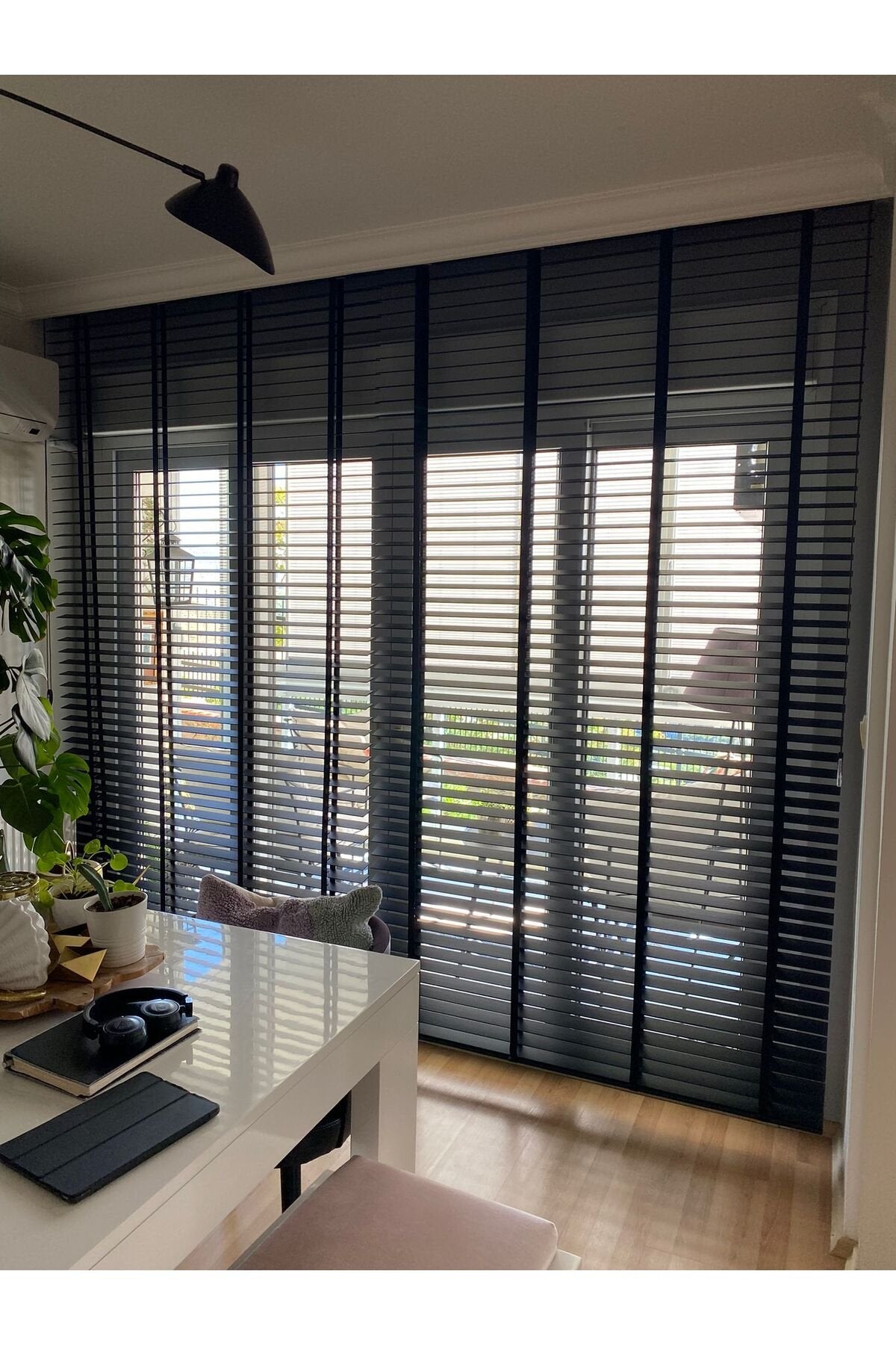 %100 GERÇEK AHŞAP JALUZİ PERDE - 50 MM – KURDELELİ - ANTRASİT