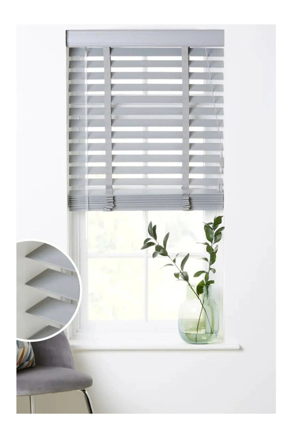 %100 GERÇEK AHŞAP JALUZİ PERDE - 50 MM – KURDELELİ - GRİ